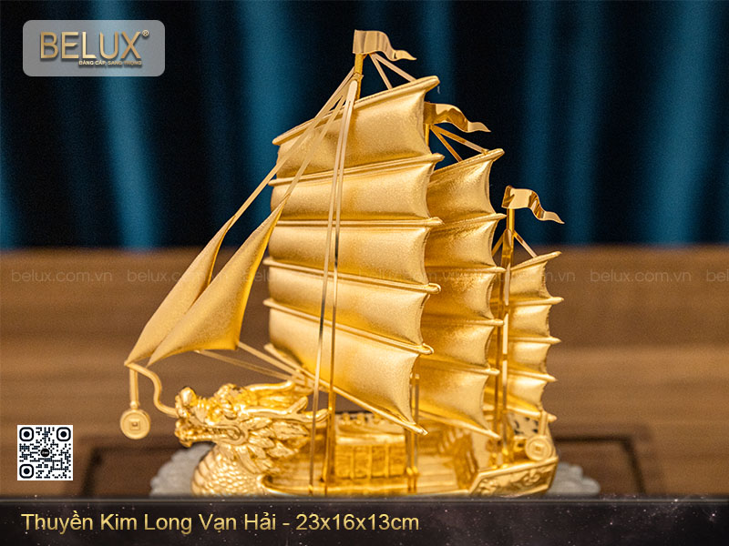 Mô hình thuyền kim long vạn hải dát vàng&nbsp;